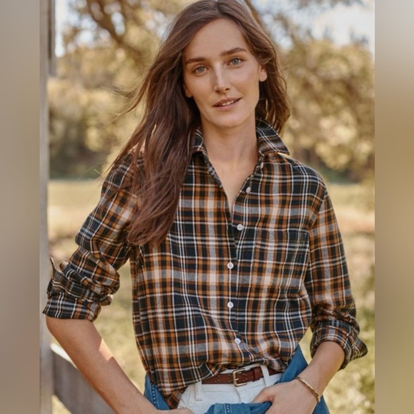 Garnet Hill Tops - Garnet Hill Shirt Womens 16 Flannel Brown Black Button Down